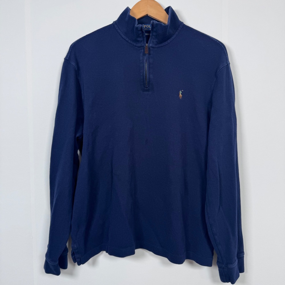 Polo Ralph Lauren 1/4 Zip Pullover Men L Navy Preppy Estate Rib Flesh Pony Money